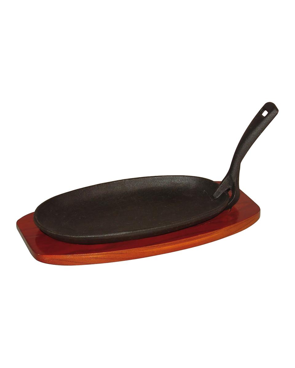 Serveerpan - Gietijzer - Houten onderzetter - H 2.5 x 24 x 14 CM - Promoline