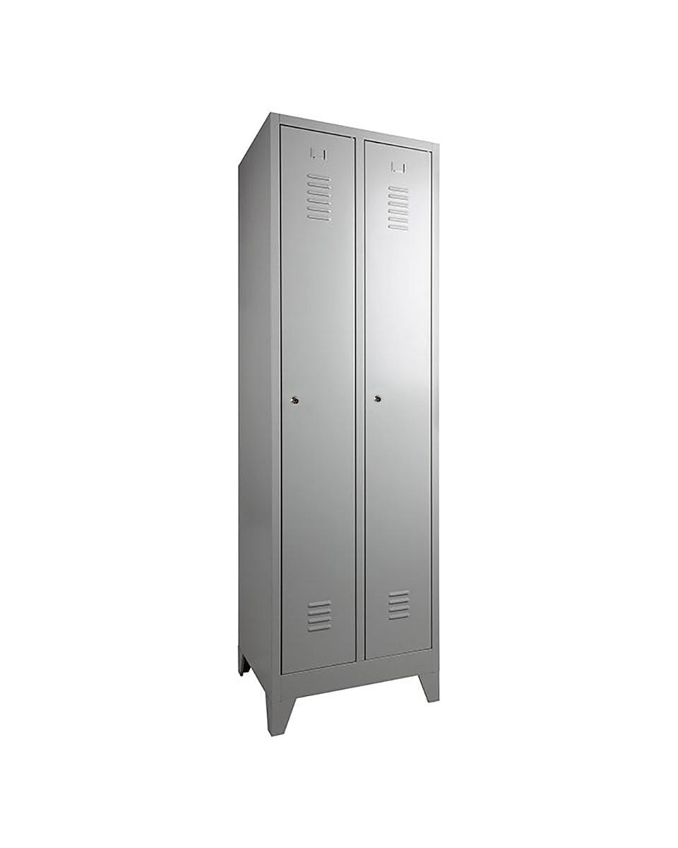 Garderobe Lockerkast - 2 deurs - H 190 x 60 x 50 CM - Grijs - Cilinderslot - WRC