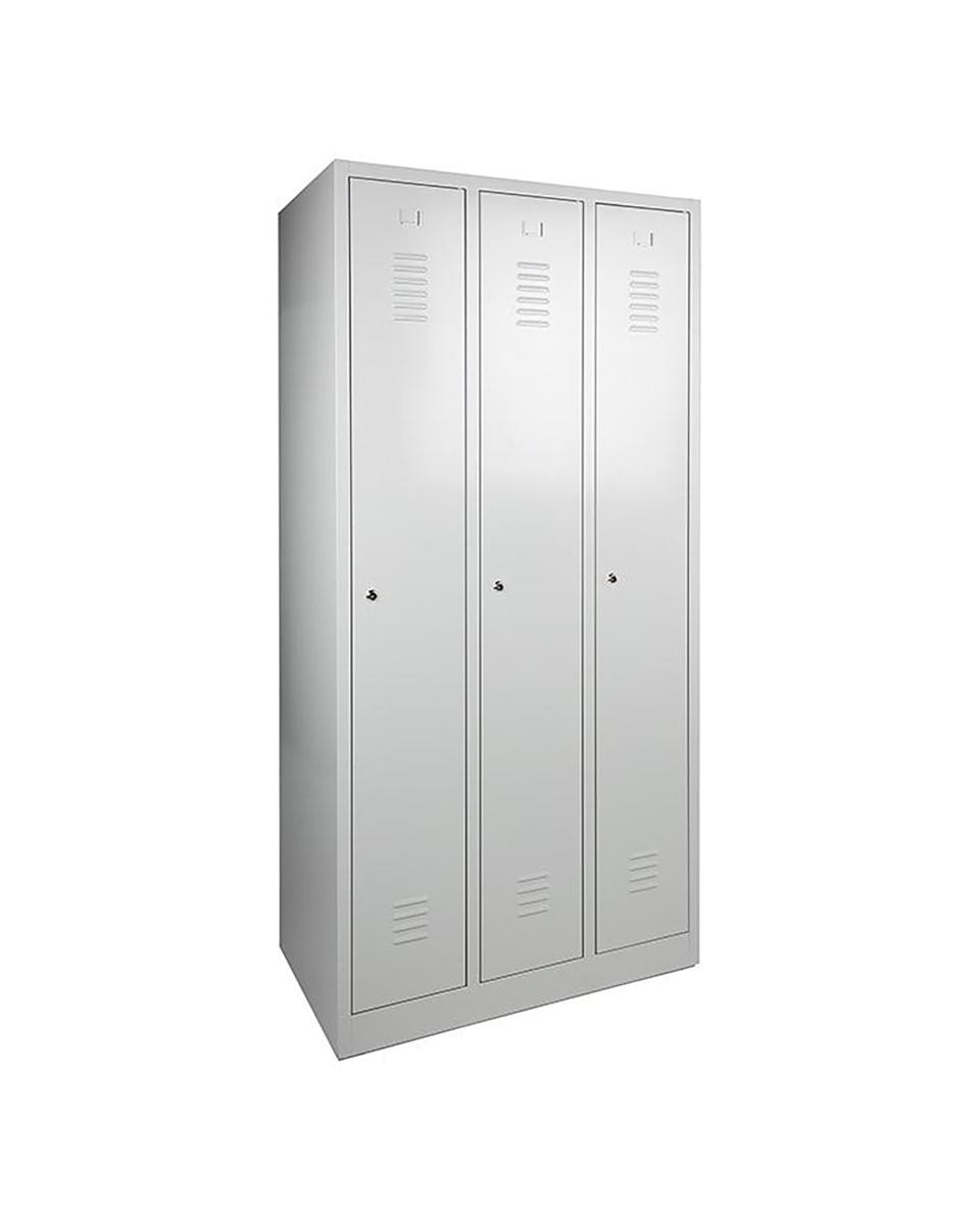 Garderobe Lockerkast - 3 deurs - H 180 x 98 x 50 CM - Grijs - Cilinderslot - WRC