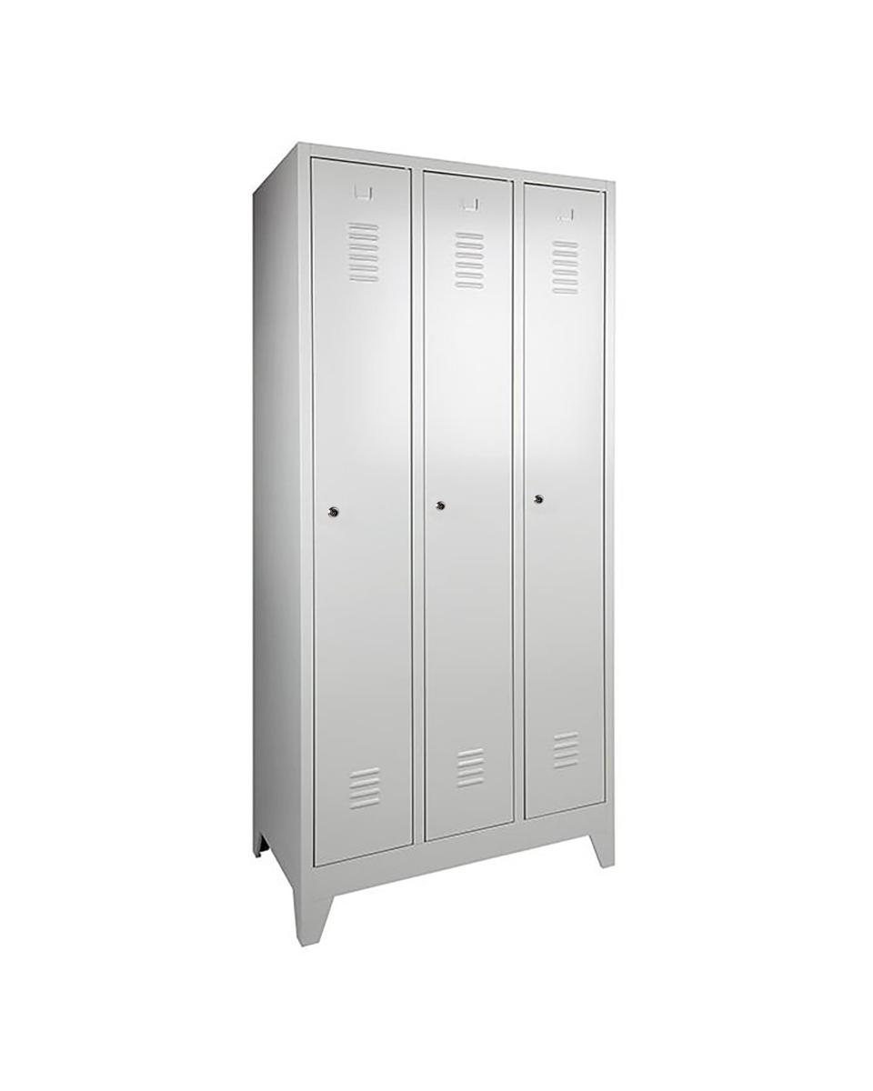 Garderobe Lockerkast - 3 deurs - H 190 x 89 x 50 CM - Grijs - Cilinderslot - WRC