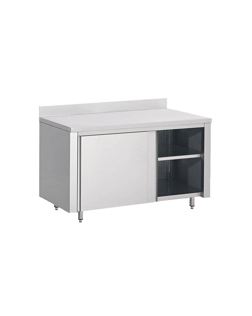 RVS gesloten werkbank met opstaande rand - Met schuifdeur - 70 cm diep - RVS 