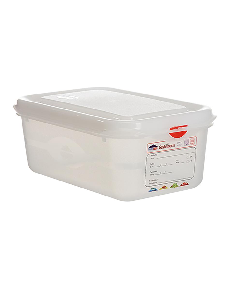 Voedseldoos - 1/4 GN - 2.8 Liter - H 10 x 26.5 x 16.2 CM - Polypropyleen - Transparant - -40°C / +100°C - Luchtdicht Afsluitbaar - Denox - 600410
