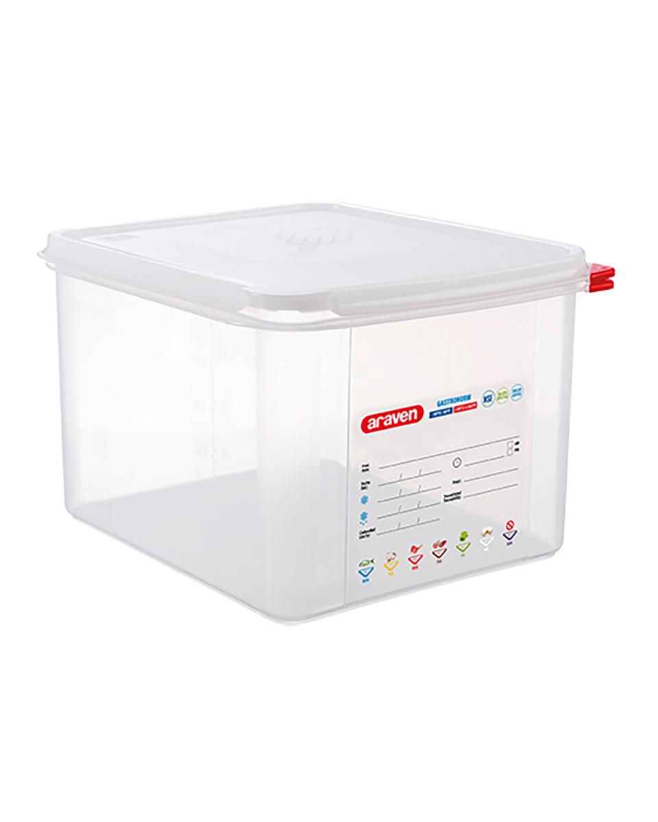 Voedseldoos - 1/2 GN - 12.5 Liter - H 20 x 32.5 x 26.5 CM - Polypropyleen - Transparant - -40°C / +95°C - Luchtdicht Afsluitbaar - Araven - 962321