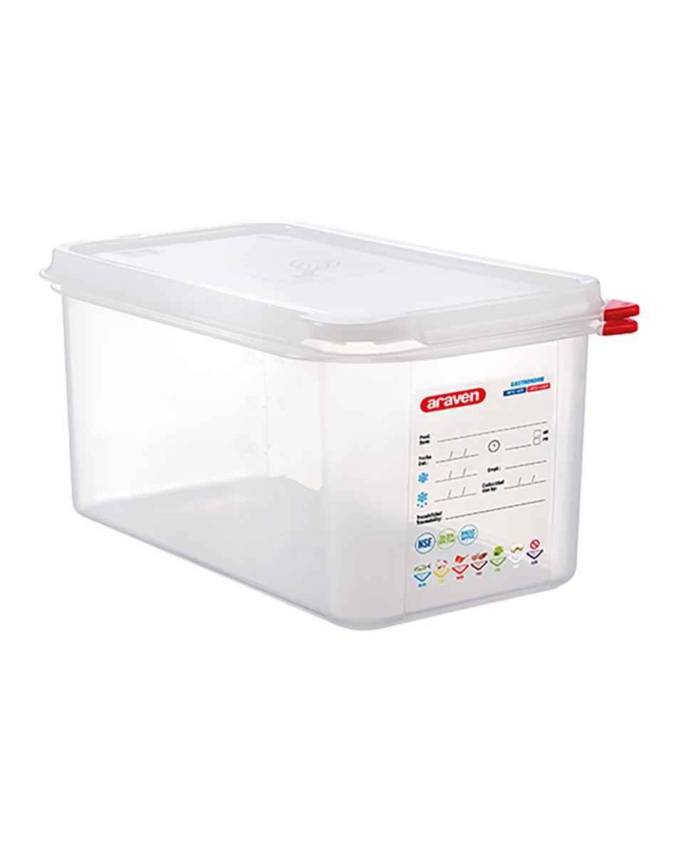 Voedseldoos - 1/3 GN - 6 Liter - H 15 x 32.5 x 17.6 CM - Polypropyleen - Transparant - -40°C / +95°C - Luchtdicht Afsluitbaar - Araven - 962332
