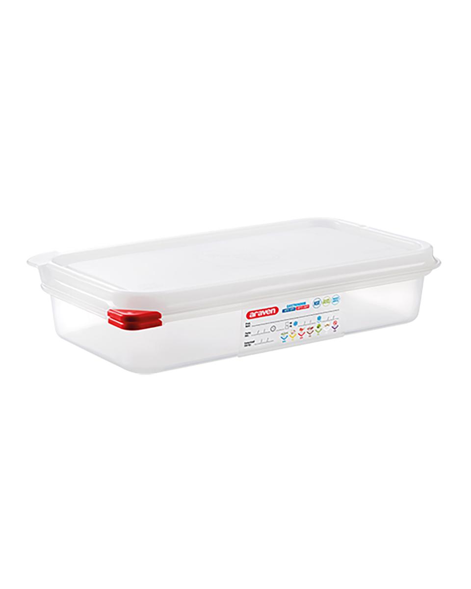 Voedseldoos - 1/3 GN - 2.5 Liter - H 6.5 x 32.5 x 17.6 CM - Polypropyleen - Transparant - -40°C / +95°C - Luchtdicht Afsluitbaar - Araven - 962334
