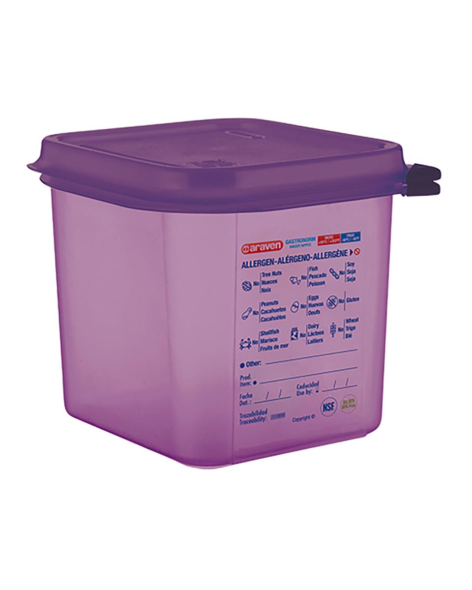 Voedseldoos - 1/6 GN - 2.6 Liter - H 15 x 17.6 x 16.2 CM - Polypropyleen - Paars - -40°C / +95°C - Luchtdicht Afsluitbaar - Araven - 962162