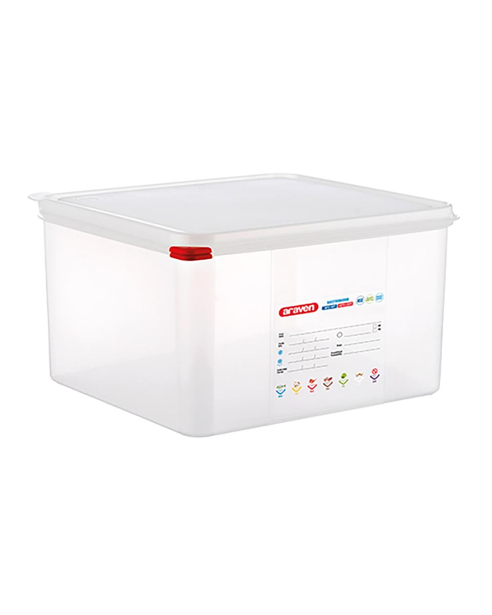 Voedseldoos - 2/3 GN - 19 Liter - H 20 x 35.4 x 32.5 CM - Polypropyleen - Transparant - -40°C / +95°C - Luchtdicht Afsluitbaar - Araven - 962231