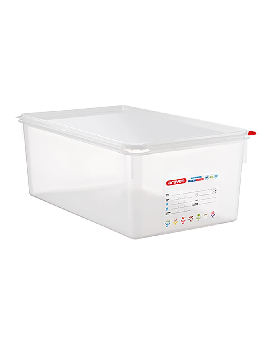 Voedseldoos - 1/1 GN - 27.5 Liter - H 20 x 53 x 32.5 CM - Polypropyleen - Transparant - -40°C / +95°C - Luchtdicht Afsluitbaar - Araven - 962311