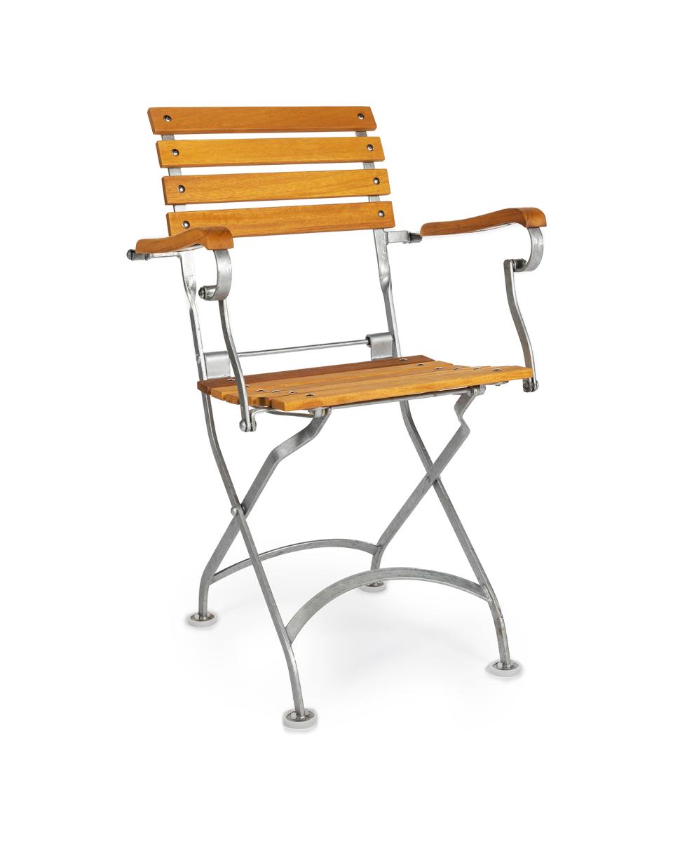 Terrasstoel - Solide - Chroom - Armleuing - Gietijzer / Teak - Promoline