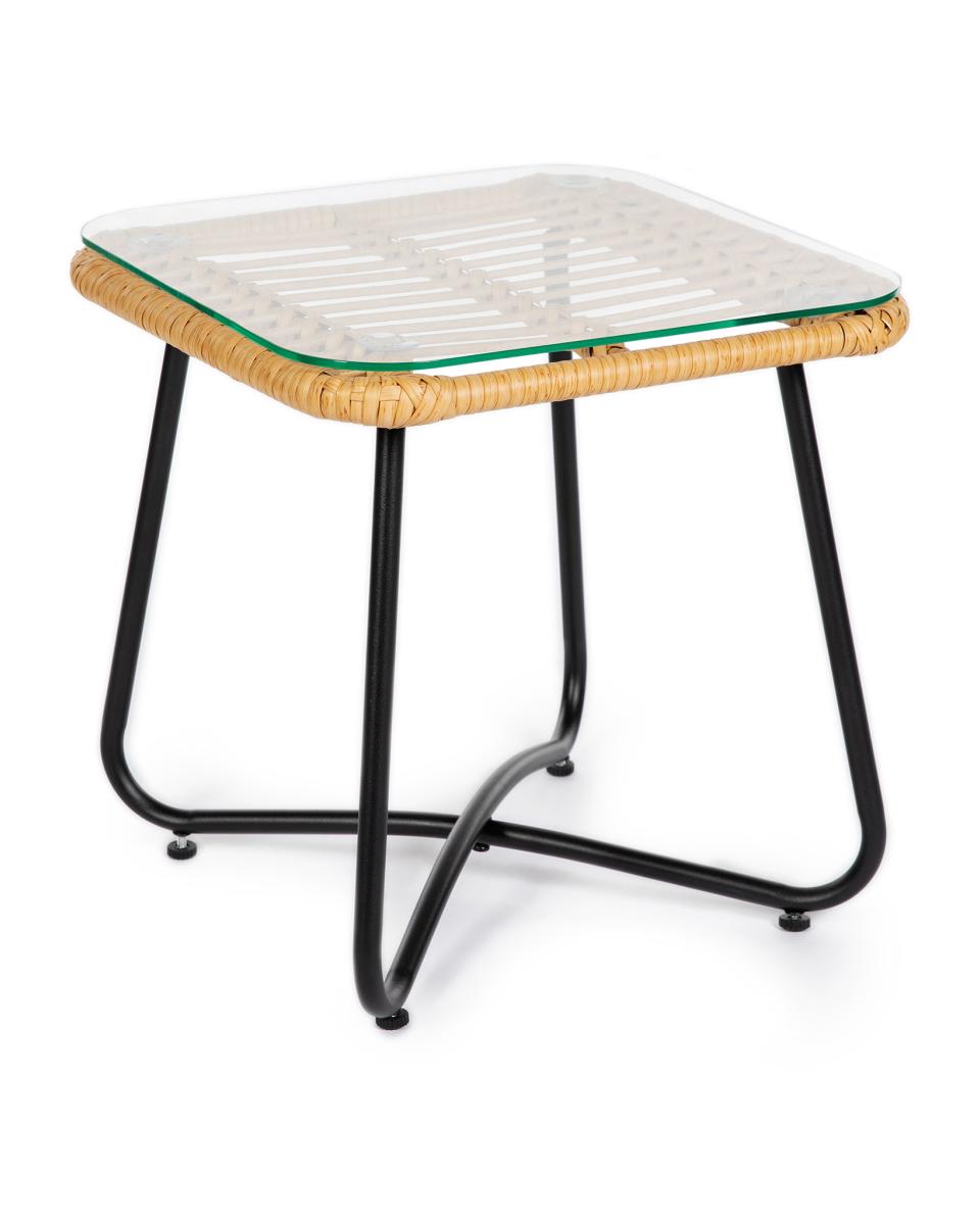 Terras Bijzettafel - Rattan - Glazen Tafelblad - Promoline
