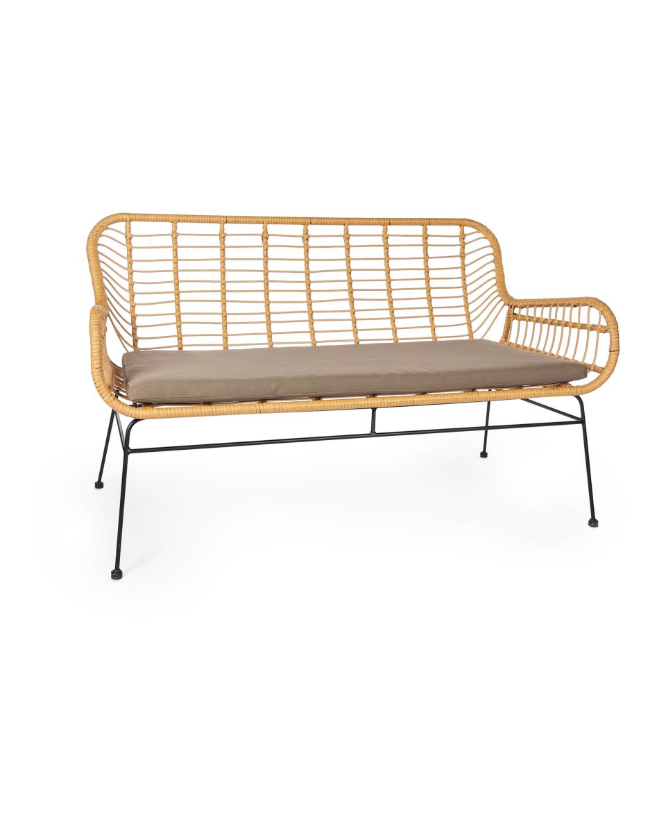 Terras Loungebank - Rattan - Naturel - Inclusief kussen - Promoline