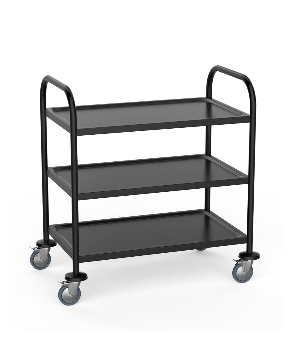 RVS Serveerwagen - 3-niveaus - Zwart - Extra stevig gelast - Promoline