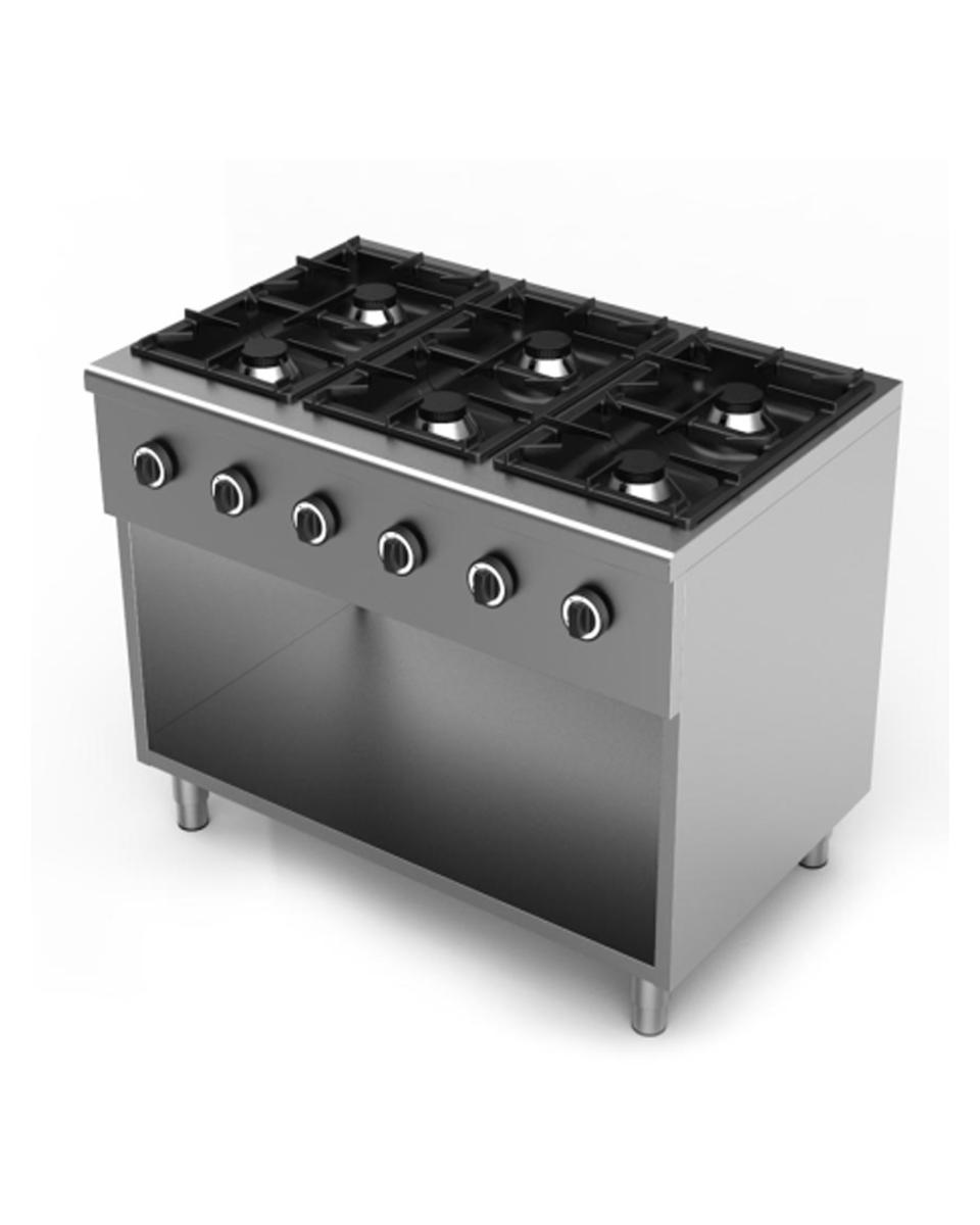 Kooktafel - Gastro-line - 6-pits - H 85 x 110 x 70 CM - Open onderstel - Promoline