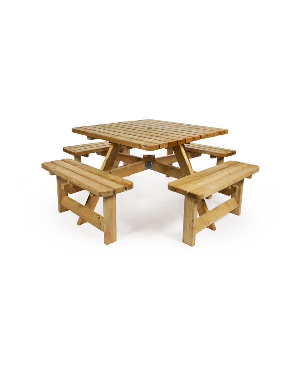 Picknicktafel - Zware kwaliteit - Vierkant - 220 x 220 CM - Hout - Promoline