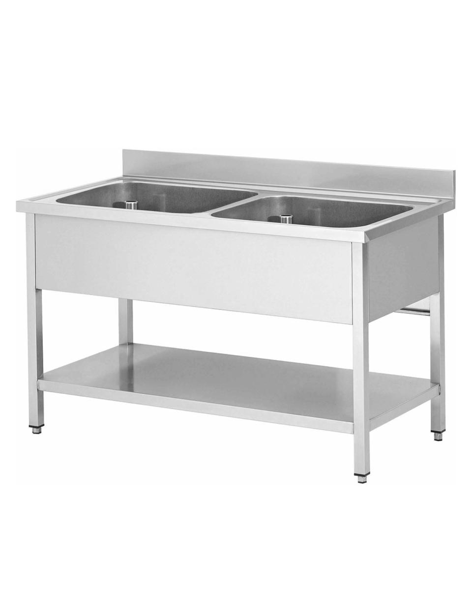RVS Horeca Spoeltafel - 2 Bakken - Zonder Verlek - Met Onderschap - Promoline