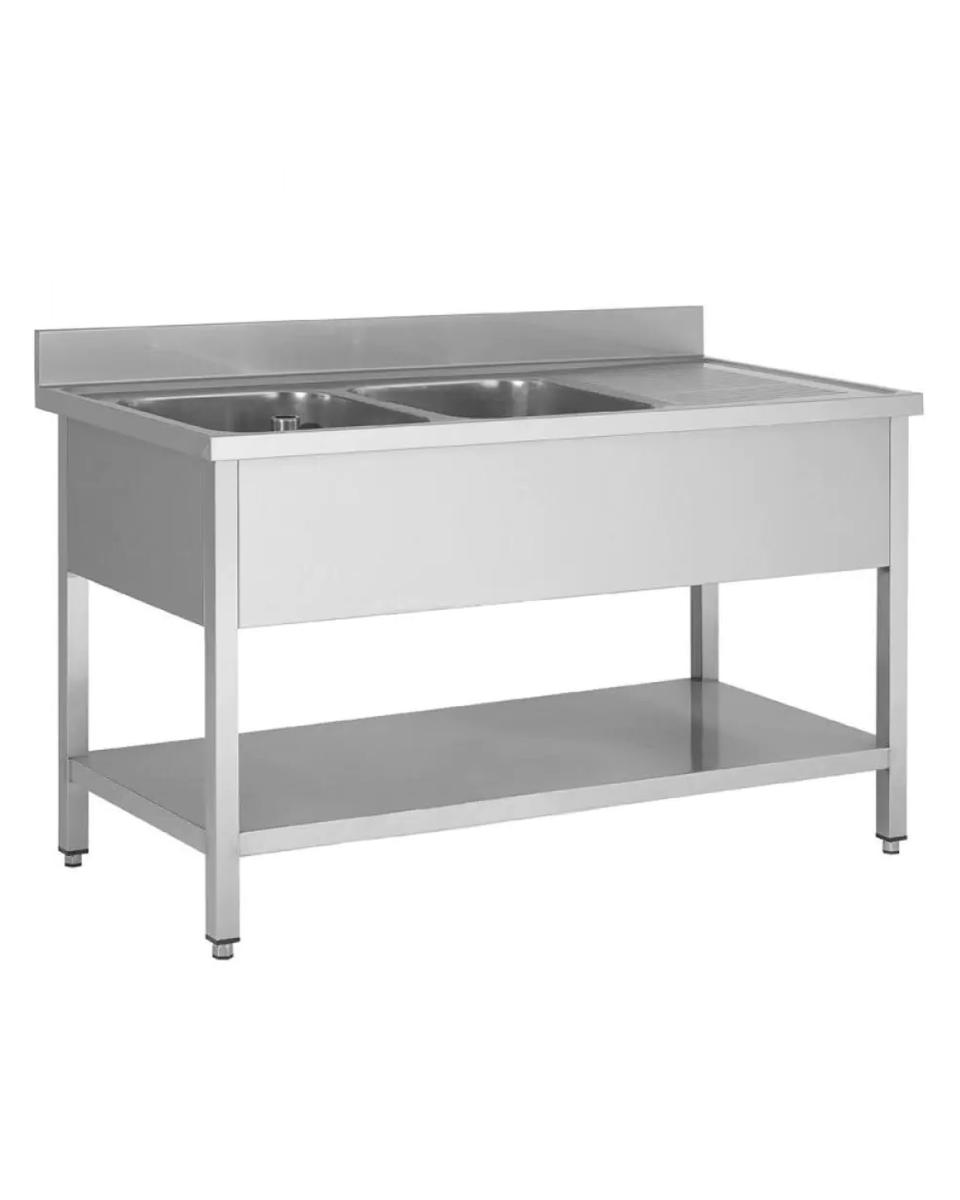 RVS Horeca Spoeltafel - 2 Bakken Links - Met Onderschap - Promoline