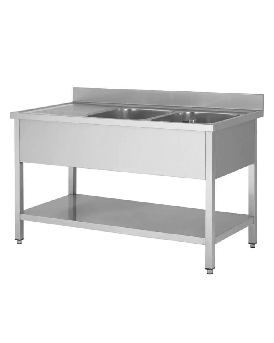 RVS Horeca Spoeltafel - 2 Bakken Rechts - Met Onderschap - Promoline