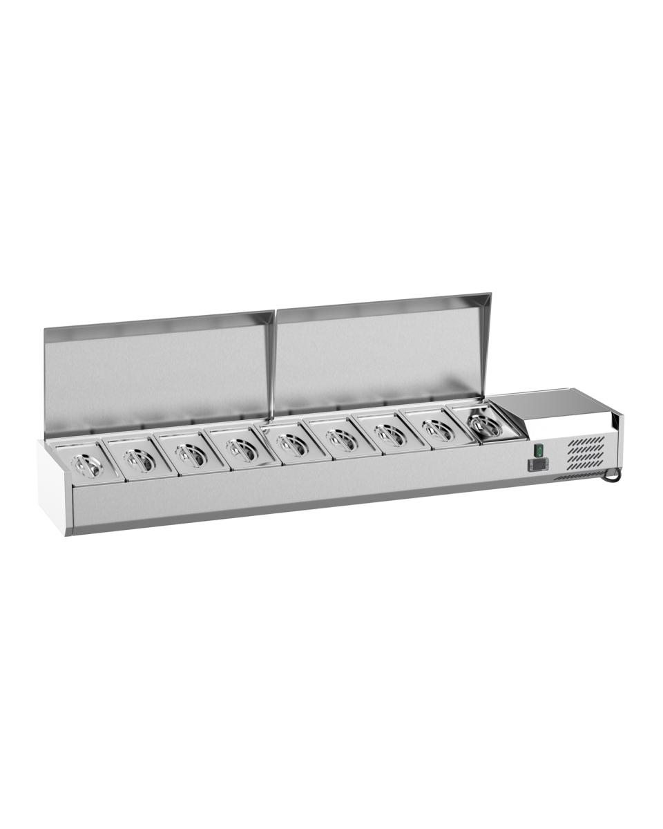 Gekoelde Opzetvitrine - 200 CM - 9 x 1/3 GN - RVS - Promoline