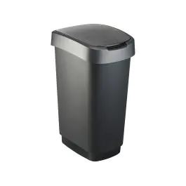 Afvalbak - 3 Stuks - 50 Liter - Swingdeksel - Zwart / Zilver - Rotho - Twist - 523737