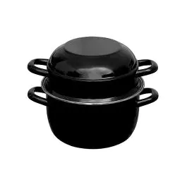 Mosselpan - 0.43 KG - Ø12 CM - Geiëmailleerd - Zwart - 0.9 Liter - Verhoogd Model - 975010