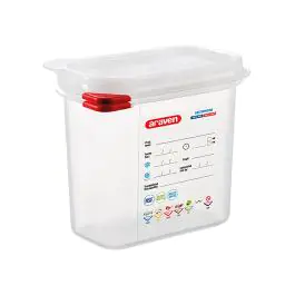Voedseldoos - 1/9 GN - 1.5 Liter - H 15 x 17.6 x 10.8 CM - Polypropyleen - Transparant - -40°C / +95°C - Luchtdicht Afsluitbaar - Araven - 962392
