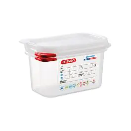 Voedseldoos - 1/9 GN - 1 Liter - H 10 x 17.6 x 10.8 CM - Polypropyleen - Transparant - -40°C / +95°C - Luchtdicht Afsluitbaar - Araven - 962393