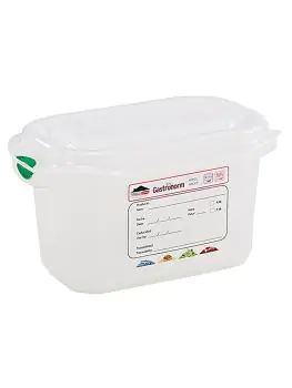Voedseldoos - 1/9 GN - 1 Liter - H 10 x 17.6 x 10.8 CM - Polypropyleen - Transparant - -40°C / +100°C - Luchtdicht Afsluitbaar - Denox - 600340