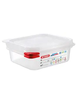 Voedseldoos - 1/6 GN - 1.1 Liter - H 6.5 x 17.6 x 16.2 CM - Polypropyleen - Transparant - -40°C / +95°C - Luchtdicht Afsluitbaar - Araven - 962364