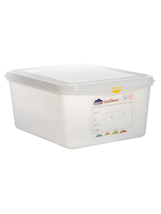 Voedseldoos - 1/2 GN - 10 Liter - H 15 x 32.5 x 26.5 CM - Polypropyleen - Transparant - -40°C / +100°C - Luchtdicht Afsluitbaar - Denox - 600480 E600480 €14.30 Voedselbakken