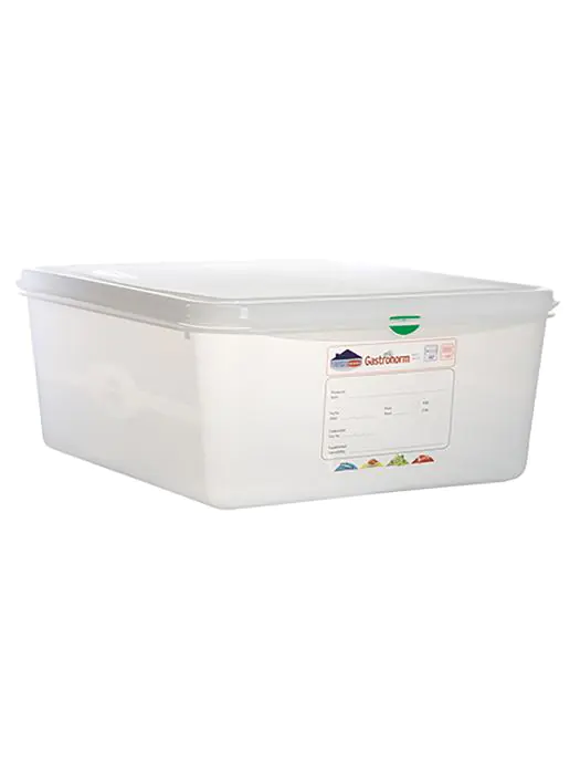 Voedseldoos - 2/3 GN - 13.5 Liter - H 15 x 35.4 x 32.5 CM - Polypropyleen - Transparant - -40°C / +100°C - Luchtdicht Afsluitbaar - Denox - 600510 E600510 €17.40 Voedselbakken