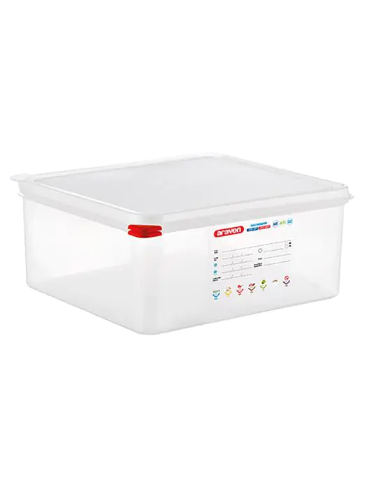 Voedseldoos - 2/3 GN - 14 Liter - H 15 x 35.4 x 32.5 CM - Polypropyleen - Transparant - -40°C / +95°C - Luchtdicht Afsluitbaar - Araven - 962232 E962232 €26.00 Voedselbakken