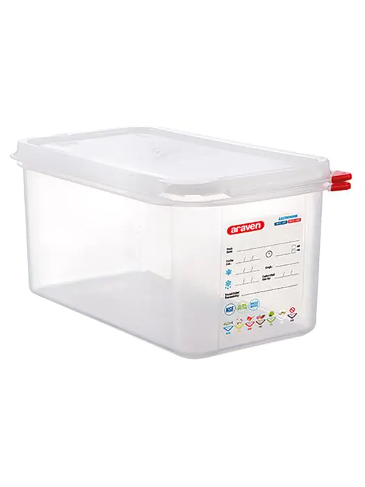 Voedseldoos - 1/3 GN - 6 Liter - H 15 x 32.5 x 17.6 CM - Polypropyleen - Transparant - -40°C / +95°C - Luchtdicht Afsluitbaar - Araven - 962332 E962332 €13.65 Voedselbakken