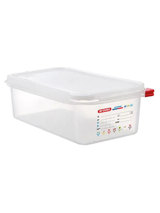 Voedseldoos - 1/3 GN - 4 Liter - H 10 x 32.5 x 17.6 CM - Polypropyleen - Transparant - -40°C / +95°C - Luchtdicht Afsluitbaar - Araven - 962333 E962333 €12.40 Voedselbakken