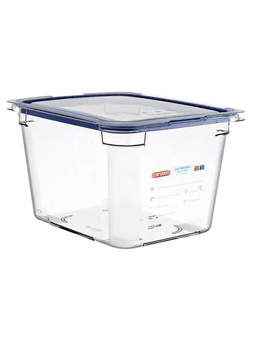 Voedseldoos - 1/2 GN - 10.25 Liter - H 20 x 32.5 x 26.5 CM - Polycarbonaat - Transparant - -40°C / +99°C - Met Siliconen Afdichtrand - Araven - 962421 E962421 €38.49 Voedselbakken
