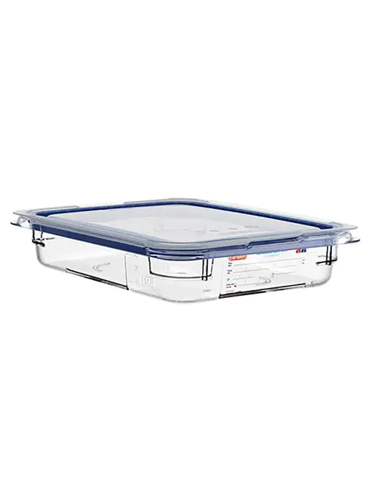 Voedseldoos - 1/2 GN - 2.8 Liter - H 6.5 x 32.5 x 26.5 CM - Polycarbonaat - Transparant - -40°C / +99°C - Met Siliconen Afdichtrand - Araven - 962424 E962424 €22.50 Voedselbakken