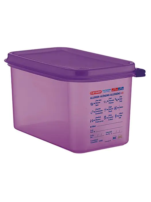 Voedseldoos - 1/4 GN - 4.3 Liter - H 15 x 26.5 x 16.2 CM - Polypropyleen - Paars - -40°C / +95°C - Luchtdicht Afsluitbaar - Araven - 962142 E962142 €9.95 Voedselbakken
