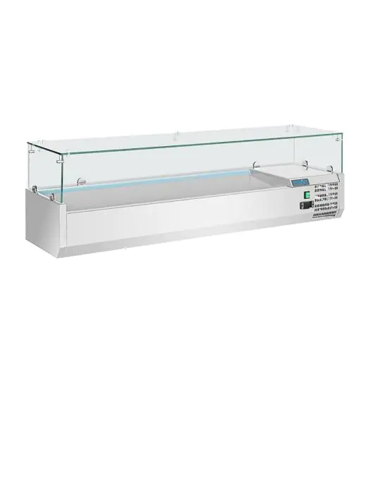 Gekoelde opzevitrine - 5 x 1/3 GN + 1 x 1/2 GN - H 43.5 x 150 x 39.5 CM - 230 V - RVS/Glas - Polar - GD876 GD876 €727.00 Vitrine met glas