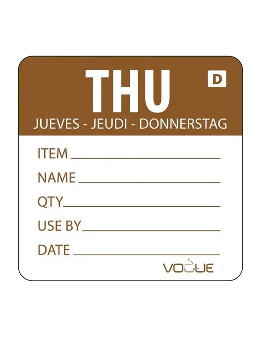 Voedselettiketten - Donderdag - Oplosbaar - 250 stuks - H 4.9 x 6 CM - Vogue - GH354 GH354 €14.39 Dagstickers