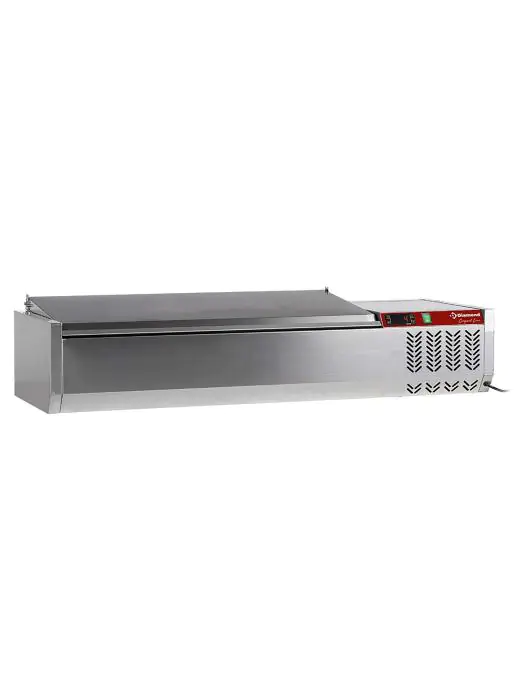 Gekoelde Opzetvitrine - 120 CM - 4 x 1/3 GN - RVS - Diamond - SY120/CC-R6 SY120/CC-R6 €781.11 Vitrine met rvs deksel