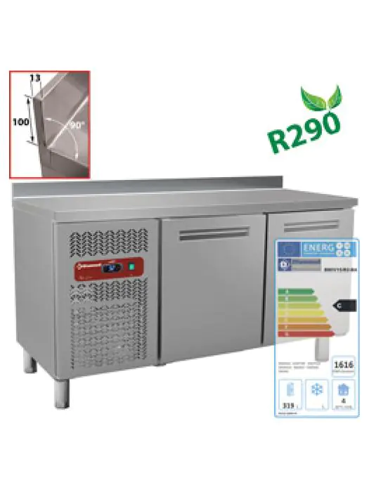 Koelwerkbank - 2 deurs - 245 Liter - H 90 x 150 x 60 CM - Motor links - Diamond - BMIV15/R2-BA BMIV15/R2-BA €1,623.49 Koelwerkbanken