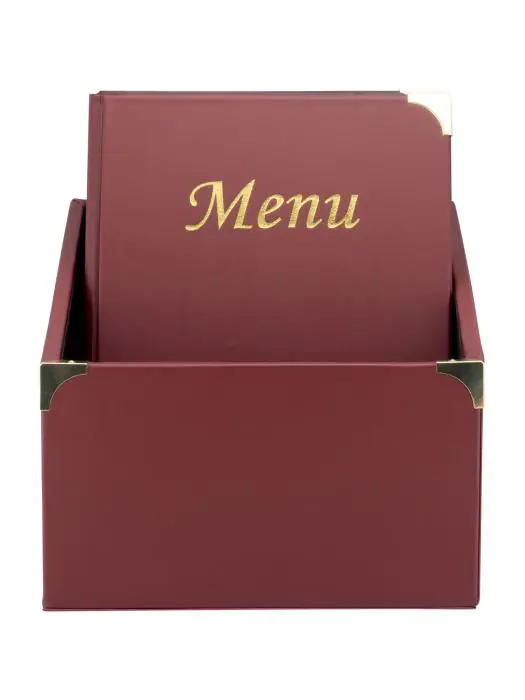 Menubox Basic - 10 Stuks - A4 - Gouden Randen - Wijnrood - Kunststof - Securit MC-BOX-BRA4-WR €87.95 Menukaarten