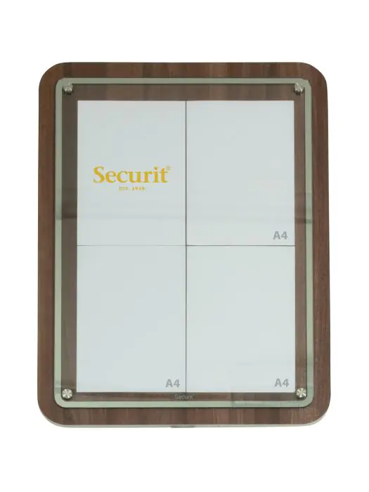 Menukaart Display - Veiligheidsglas - Walnoot - RVS - H 75 x B 57 CM - Securit MCS-4A4-WAL €184.00 Menukaarten