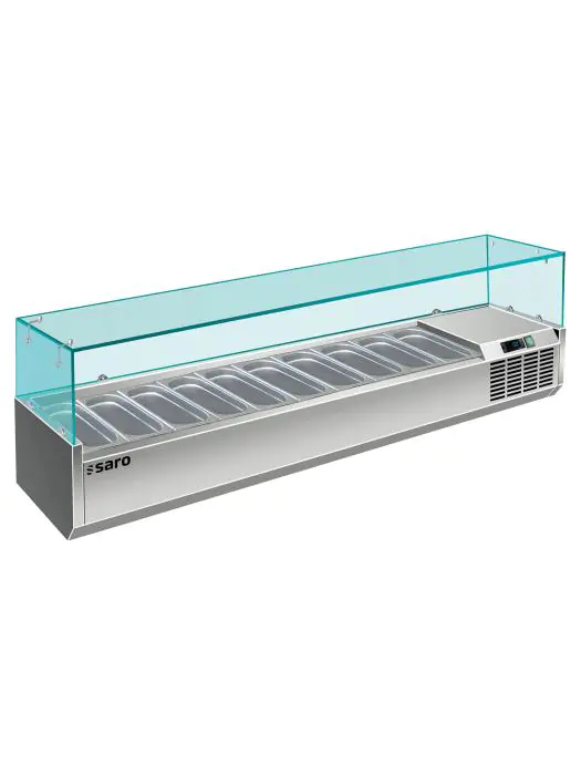 Koelvitrine - 10x 1/4 GN - RVS - 230V - H 43.5 x B 200 x D 33.5 CM - Saro - 323-1145 323-1145 €516.00 Vitrine met glas