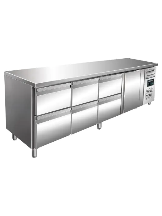 Koelwerkbank - 1-Deurs - Digitale Temperatuurregeling - RVS - 246 Liter - 230V - H 89 x B 223 x D 70 CM - Saro - 323-10726 323-10726 €2,011.00 Koelwerkbanken