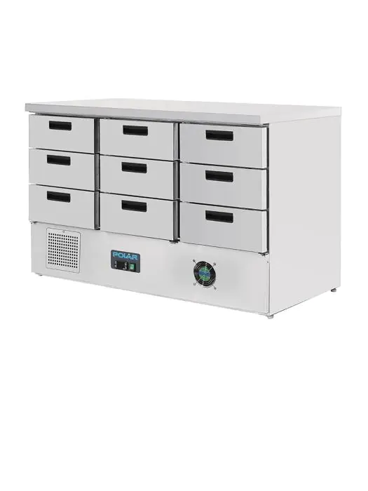 Koelwerkbank - 9 x 1/1 GN - 368 Liter - 9 laden - H 88 x 136.5 x 70 CM - 230 V - Polar - FA441 FA441 €2,176.24 Koelwerkbanken