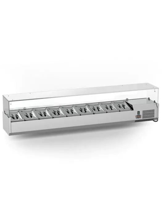 Gekoelde Opzetvitrine - 10 x 1/4 GN - Glazen Opzet - 230V - B 200 CM - G-Line 26302 €399.00 Vitrine met glas