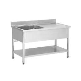 RVS Horeca Spoeltafel - Demontabel - 1 Bak Links - Met Onderschap - G-Line