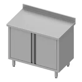 Gesloten RVS Werktafel - Draaideuren - Opstaande Rand 10 CM