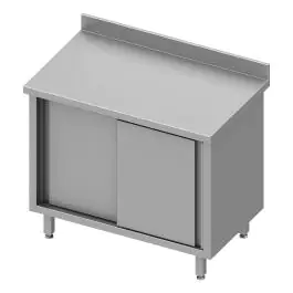Gesloten RVS Werktafel - Schuifdeuren - Opstaande Rand 10 CM