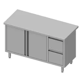 Gesloten RVS Werktafel - Draaideuren - 2 Lades Rechts